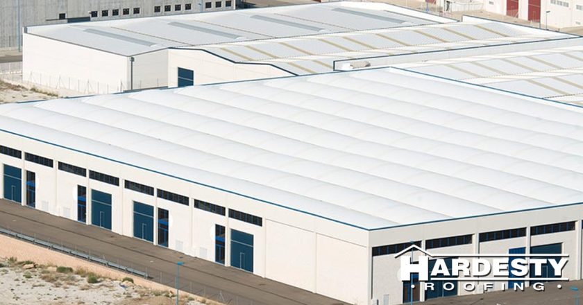 White membrane roofing on a commercial facility
